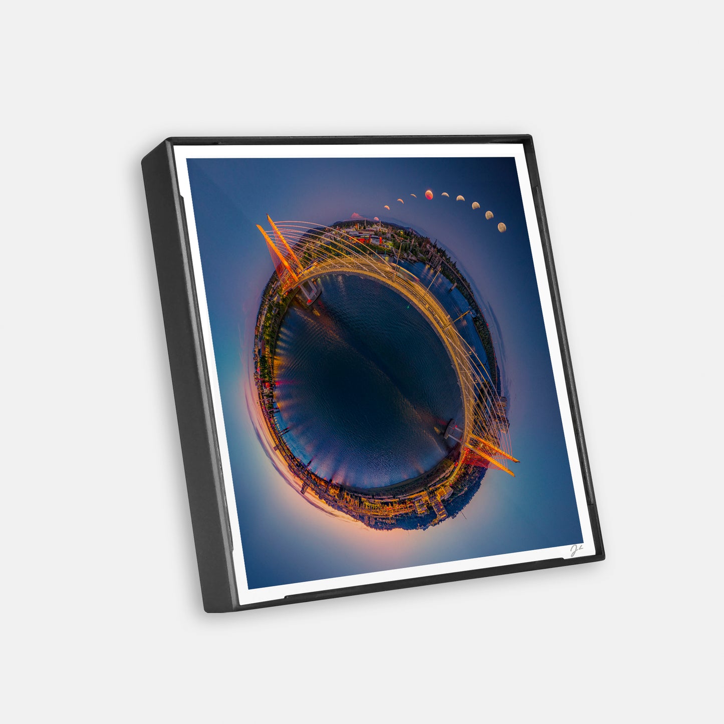 Lunar Eclipse over Tilikum Crossing Bridge (2026) - Magnetic Mini Framed Signed Print