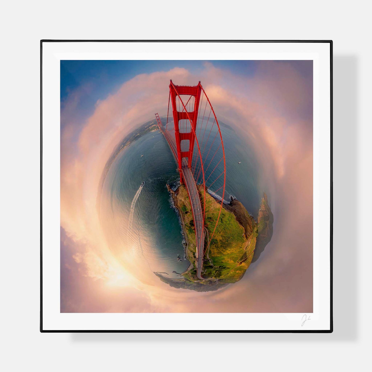 Lil' Planets 8x8" (Small) / + Black Signature Frame w/ Real Glass Golden Gate Bridge (2024) - Signed Archival Print