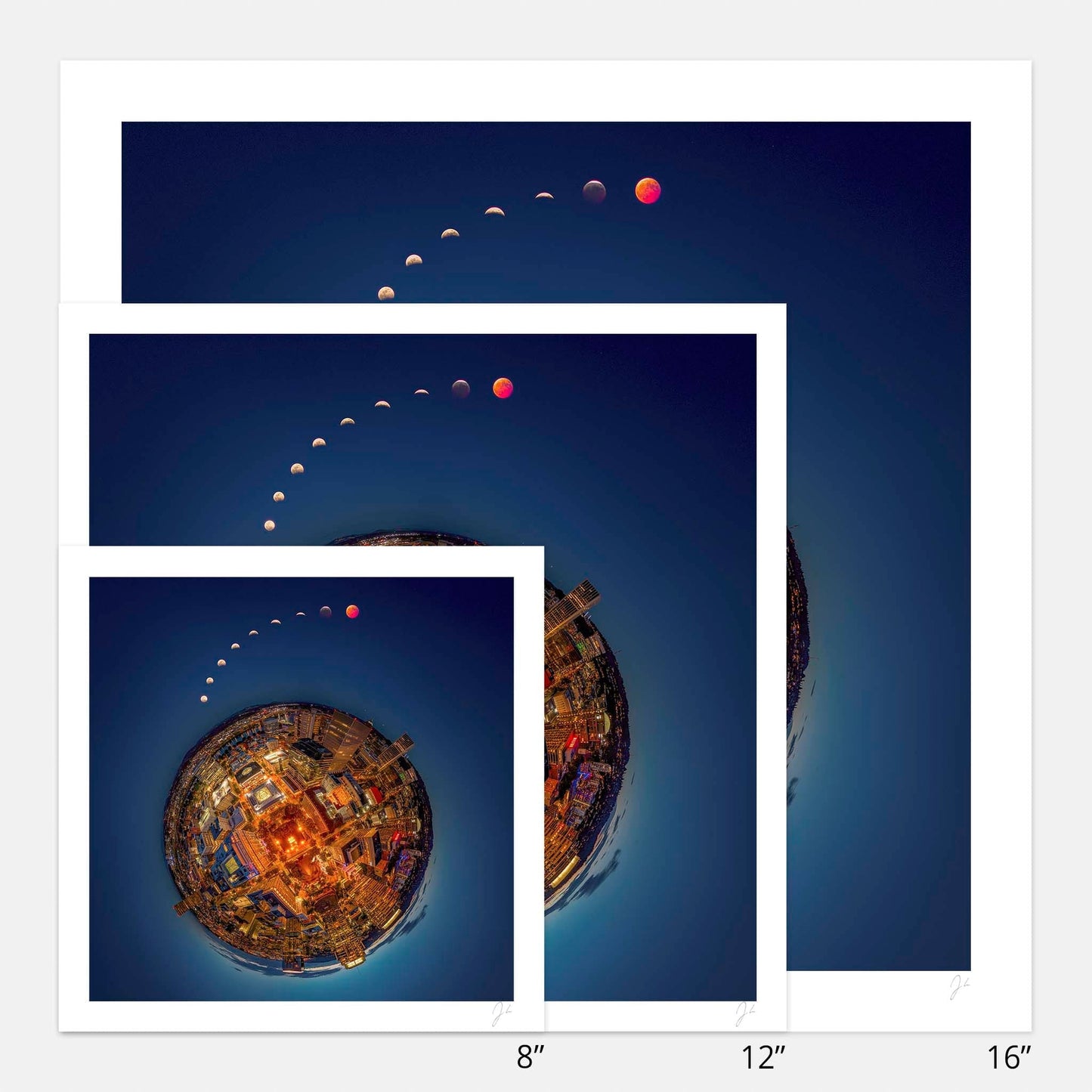 Lil' Planets Lunar Eclipse over Downtown Portland (2025) - Signed Archival Print
