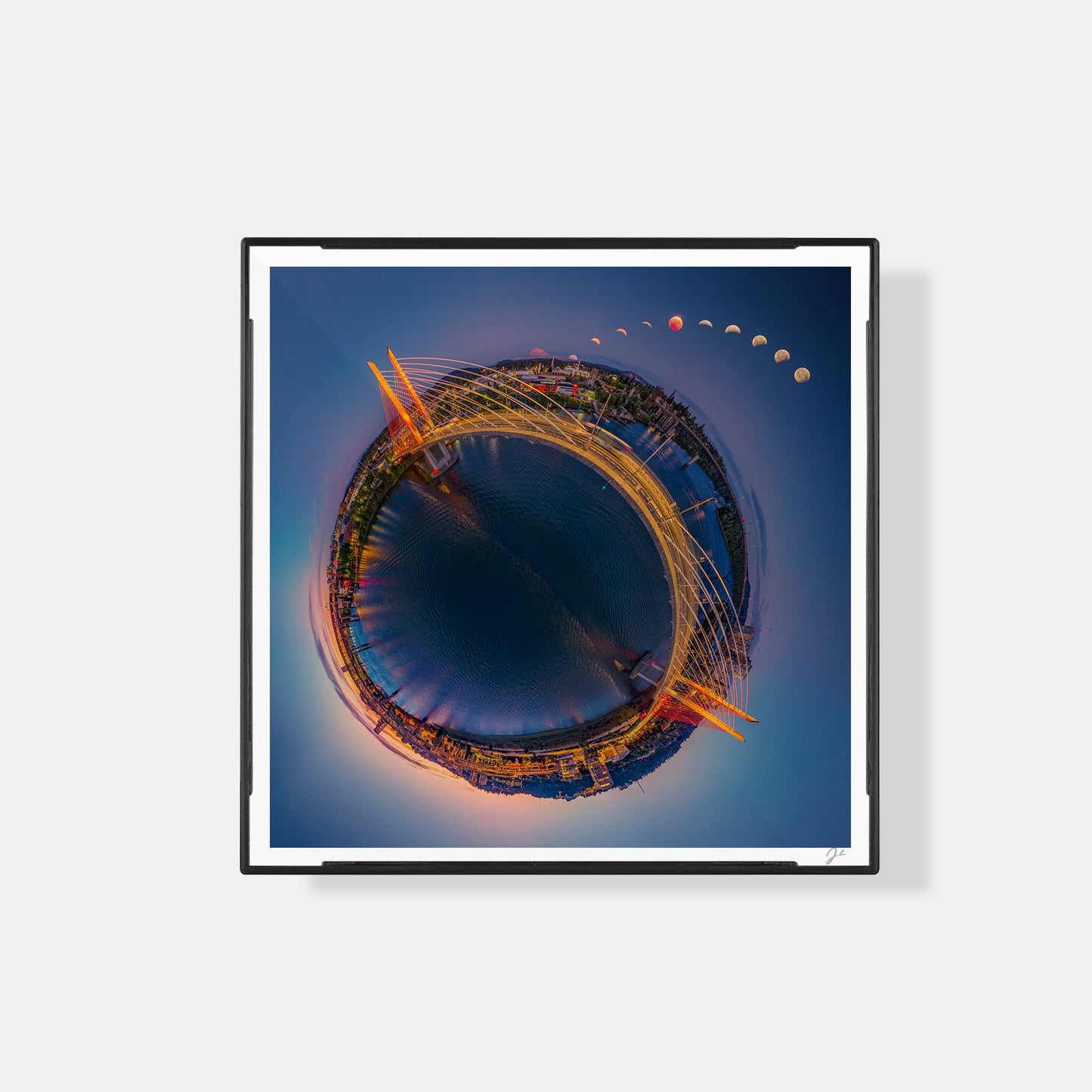 Lunar Eclipse over Tilikum Crossing Bridge (2026) - Magnetic Mini Framed Signed Print