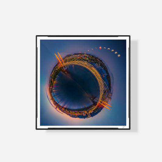 Lunar Eclipse over Tilikum Crossing Bridge (2026) - Magnetic Mini Framed Signed Print