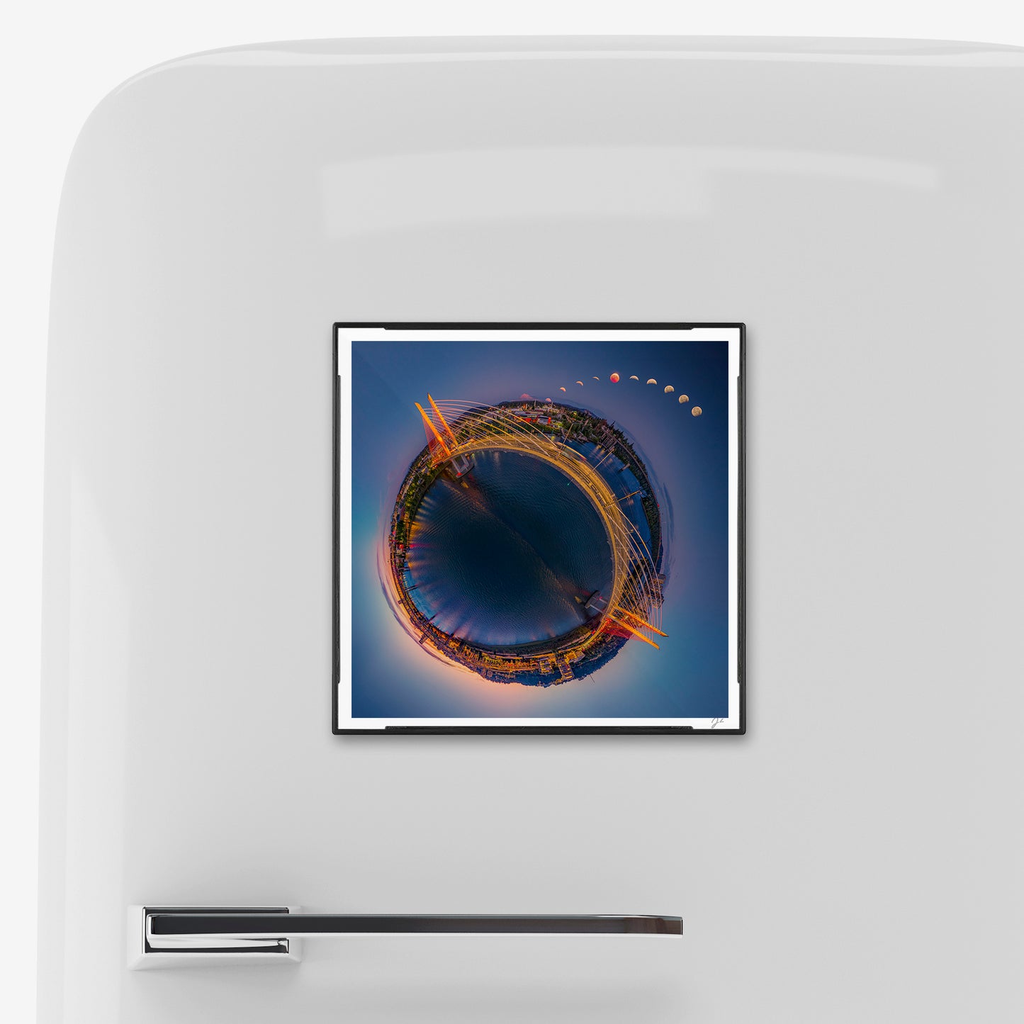 Lunar Eclipse over Tilikum Crossing Bridge (2026) - Magnetic Mini Framed Signed Print