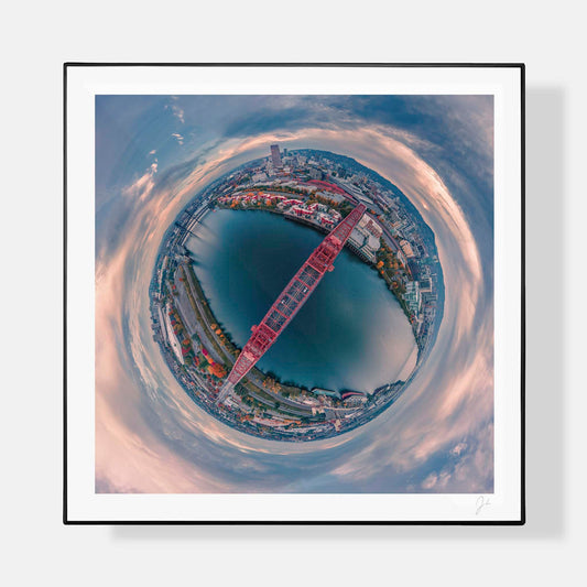Lil' Planets 8x8" (Small) / + Black Signature Frame w/ Real Glass Broadway Bridge (2021) - Signed Archival Print