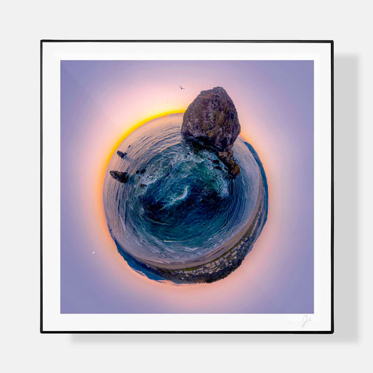 Lil' Planets 8x8" (Small) / + Black Signature Frame w/ Real Glass Haystack Rock (2022) - Signed Archival Print