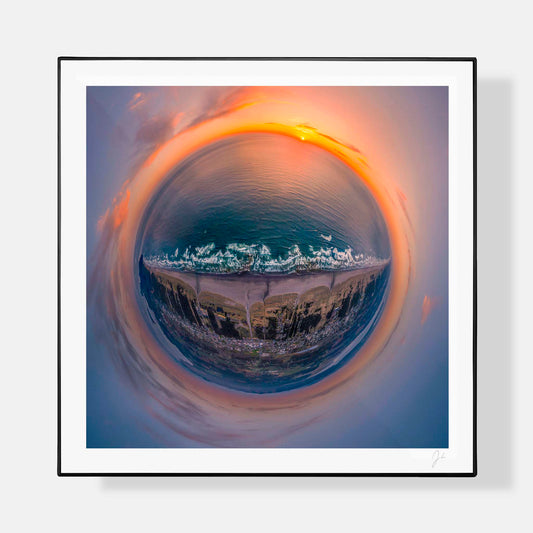 Lil' Planets 8x8" (Small) / + Black Signature Frame w/ Real Glass Long Beach Sunset (2023) - Signed Archival Print