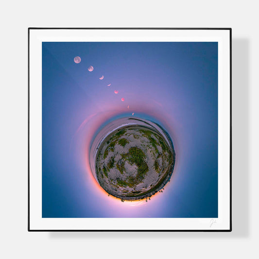 Lil' Planets 8x8" (Small) / + Black Signature Frame w/ Real Glass Lunar Eclipse over Harbor Cove Beach (2018) - Signed Archival Print
