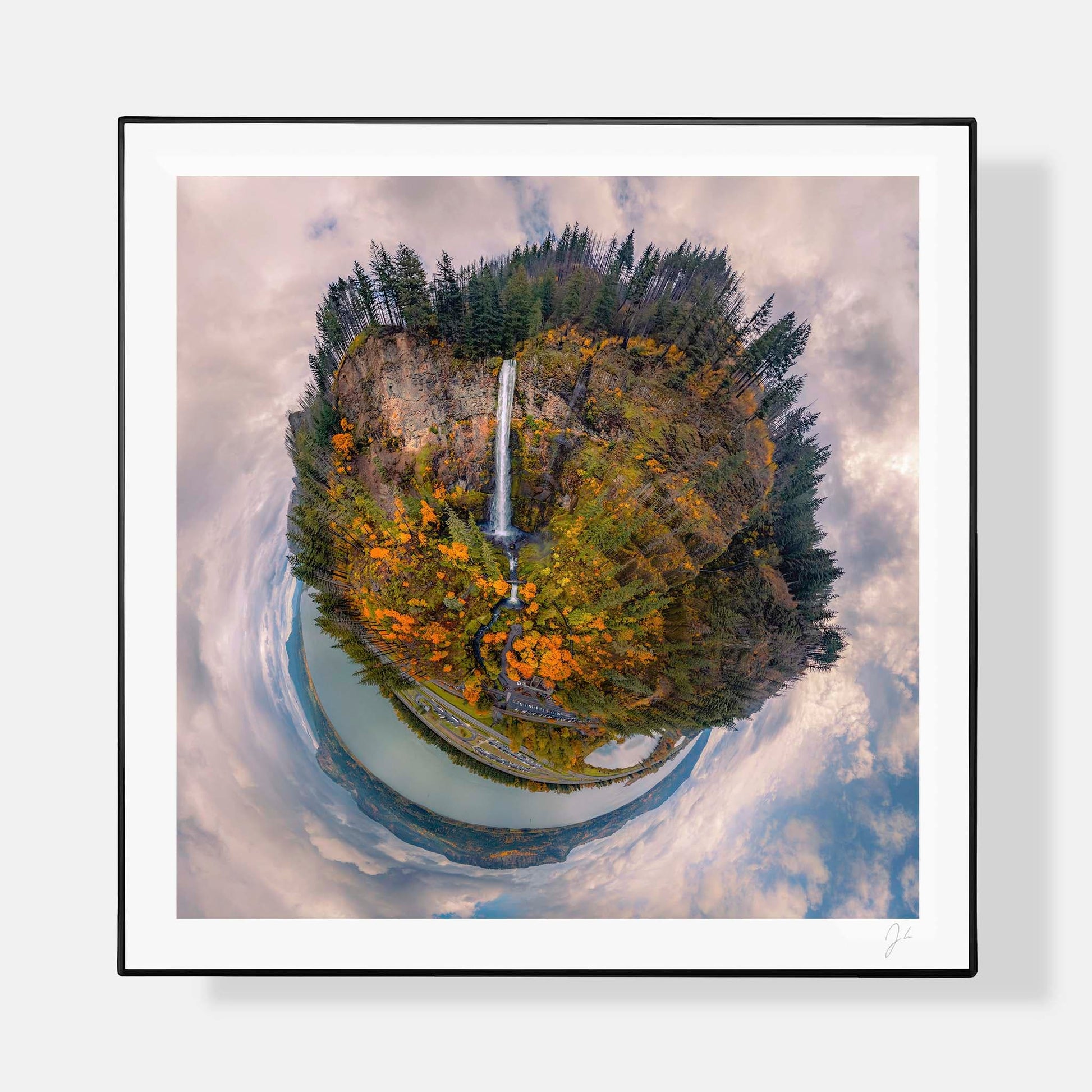 Lil' Planets 8x8" (Small) / + Black Signature Frame w/ Real Glass Multnomah Falls (2023) - Signed Archival Print
