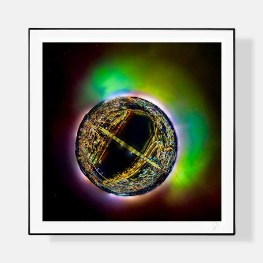 Lil' Planets 8x8" (Small) / + Black Signature Frame w/ Real Glass Northern Lights Over Portland (2024) - Signed Archival Print