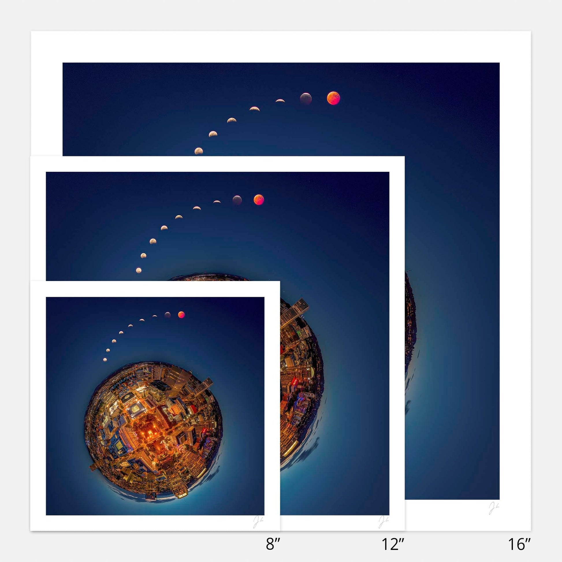 Lil' Planets Lunar Eclipse over Downtown Portland (2025) - Signed Archival Print