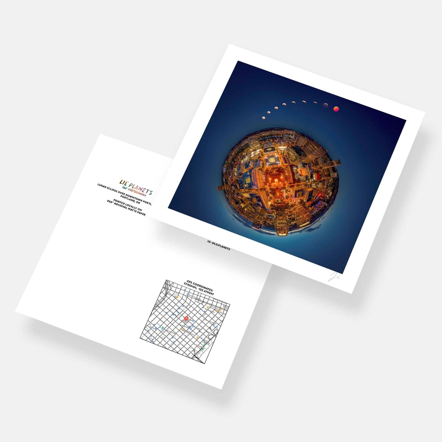 Lil' Planets Lunar Eclipse over Downtown Portland (2025) - Signed Archival Print